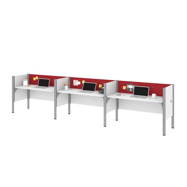 Bestar Pro-Biz 183W 3-Person Office Cubicles with Red Tack Boards and Low Privacy Panels in white